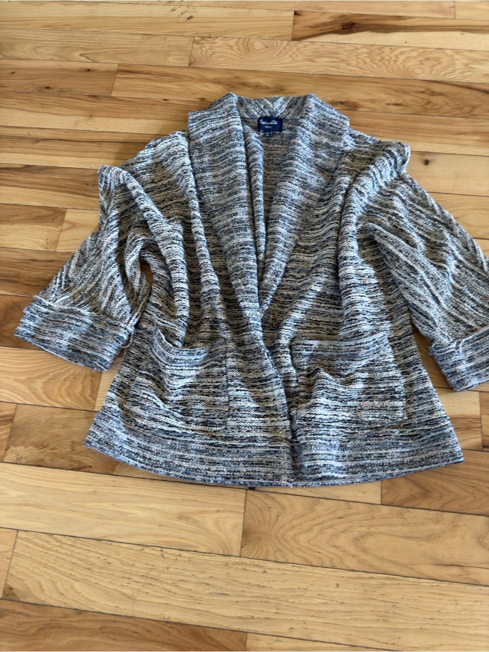 Splendid Black & White Marled Open Cardigan with Pockets Size S